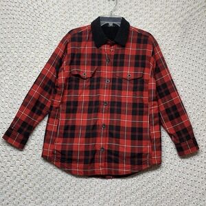 Eddie Bauer Sherpa Flannel Jacket Womens Medium Workwear Shacket Buffalo‎ Red